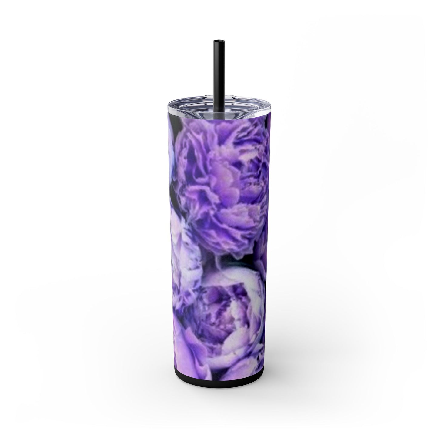 Purple Peony Floral Skinny Tumbler – Durable Stainless Steel 20 oz