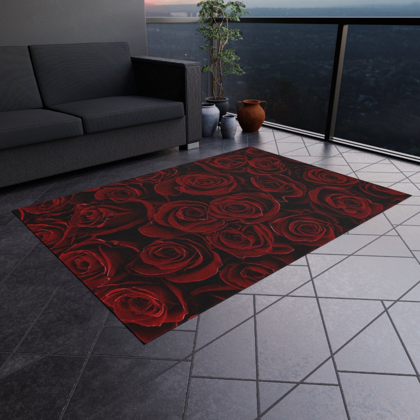 Red Roses Outdoor Rug