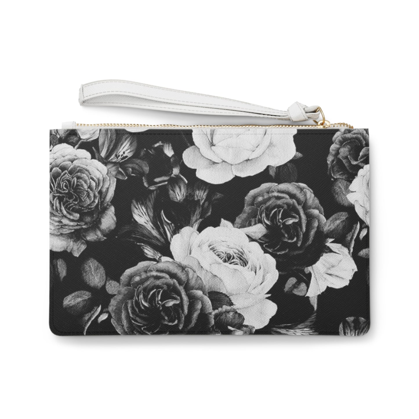 Black & White Floral Leather Clutch Bag for Women