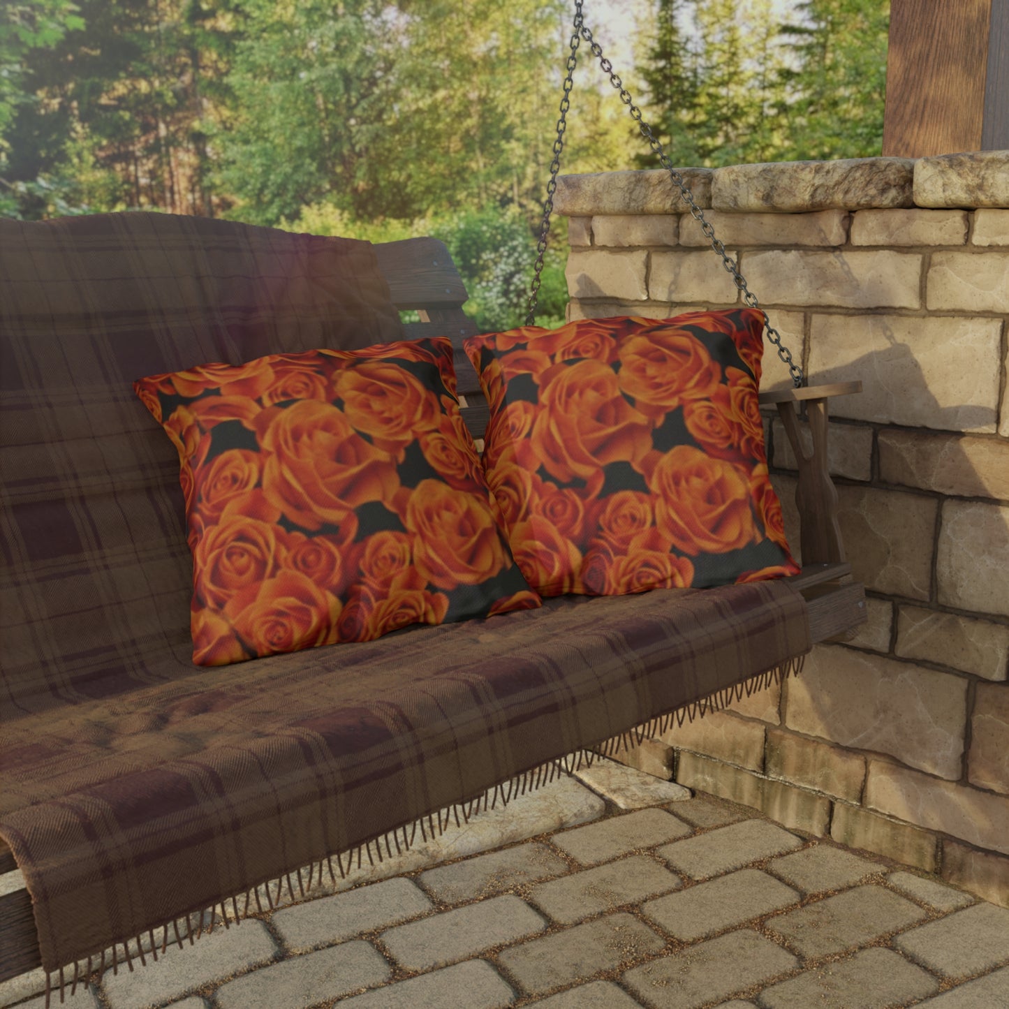 Orange Roses Outdoor Pillow