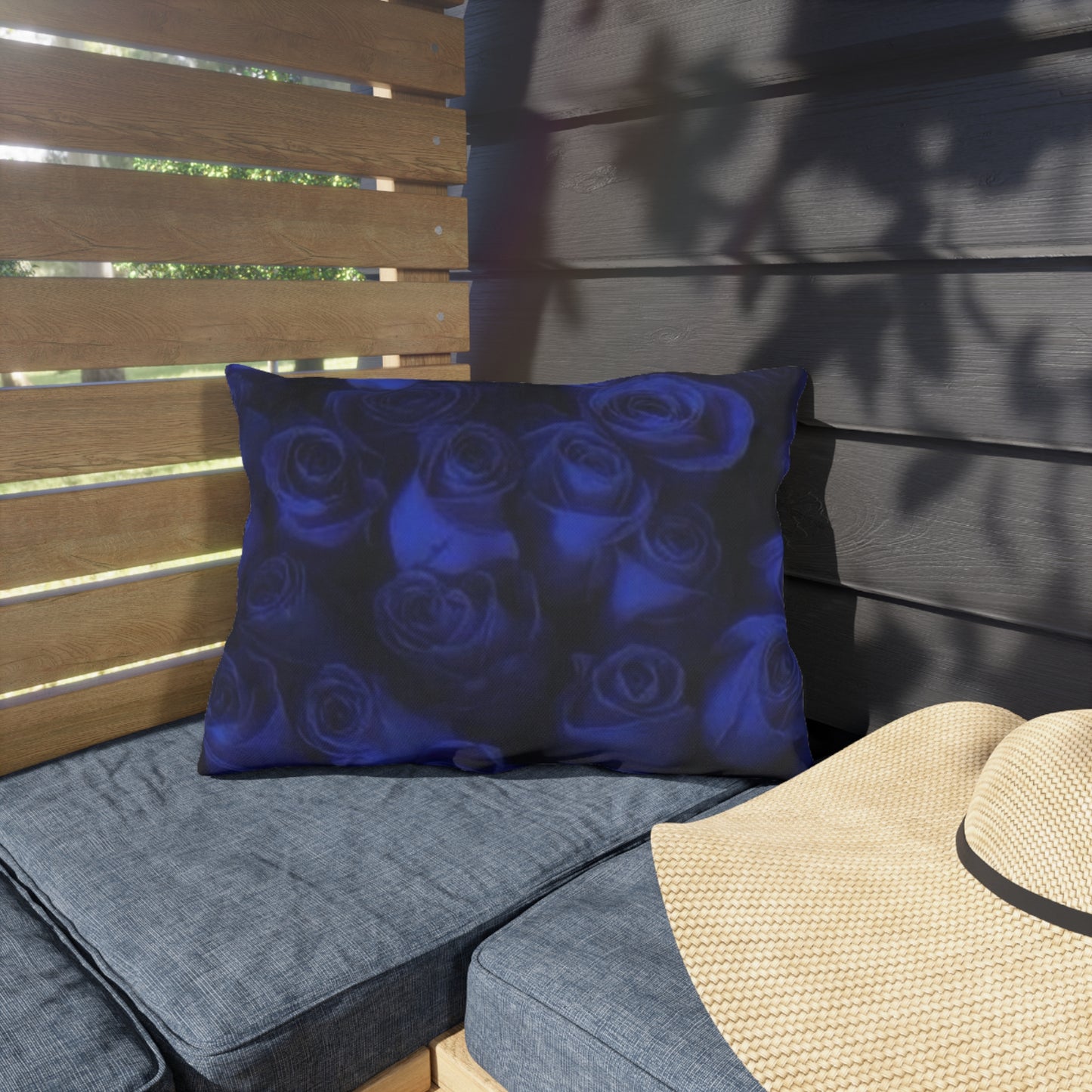 Dark Blue Roses Outdoor Pillow