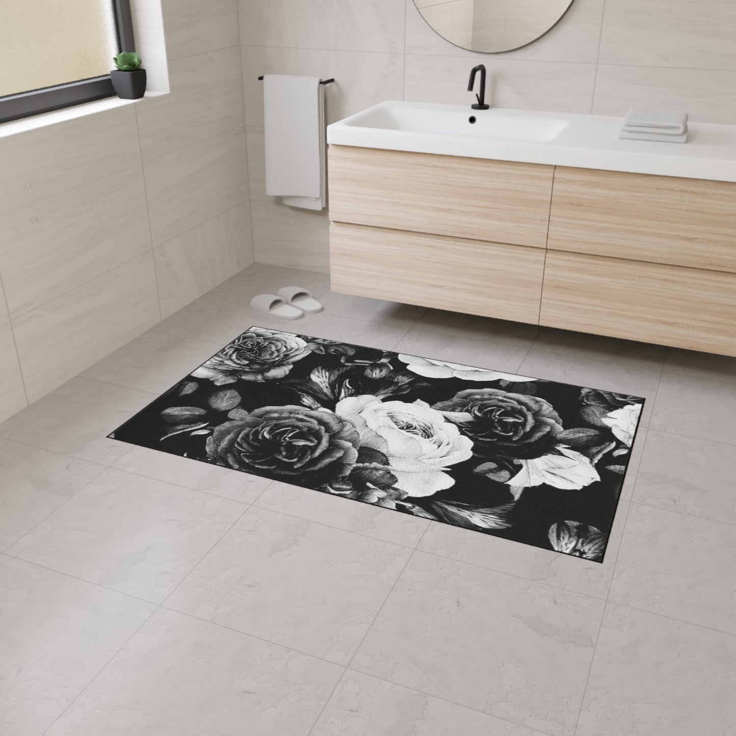 Black & White Floral Heavy Duty Floor Mat