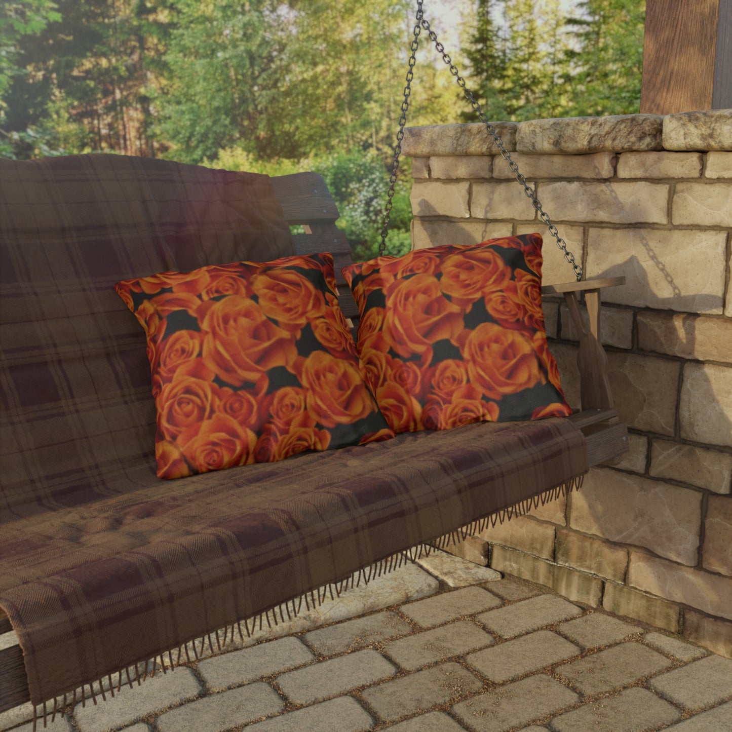 Orange Roses Outdoor Pillow