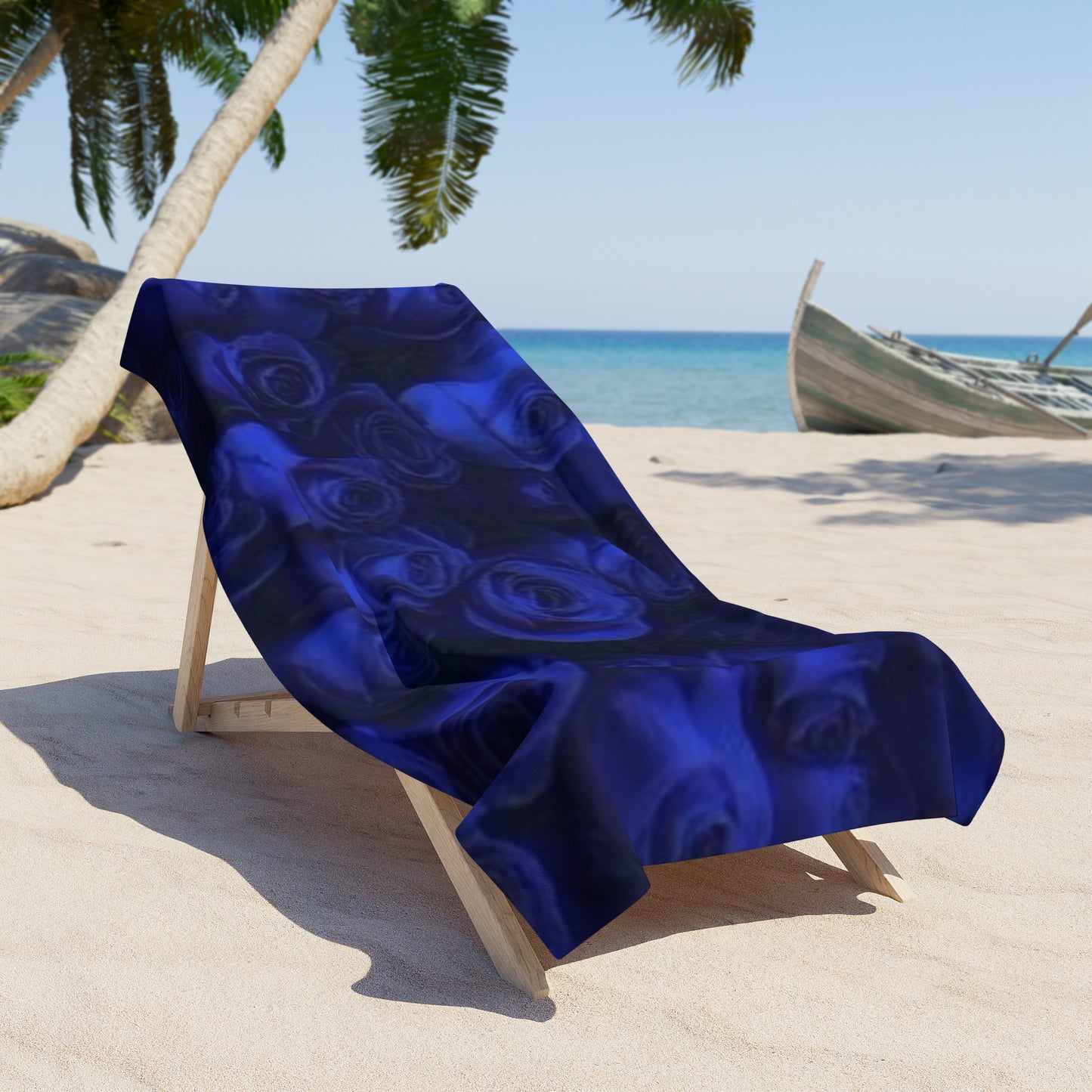 Dark Blue Roses Beach Towel