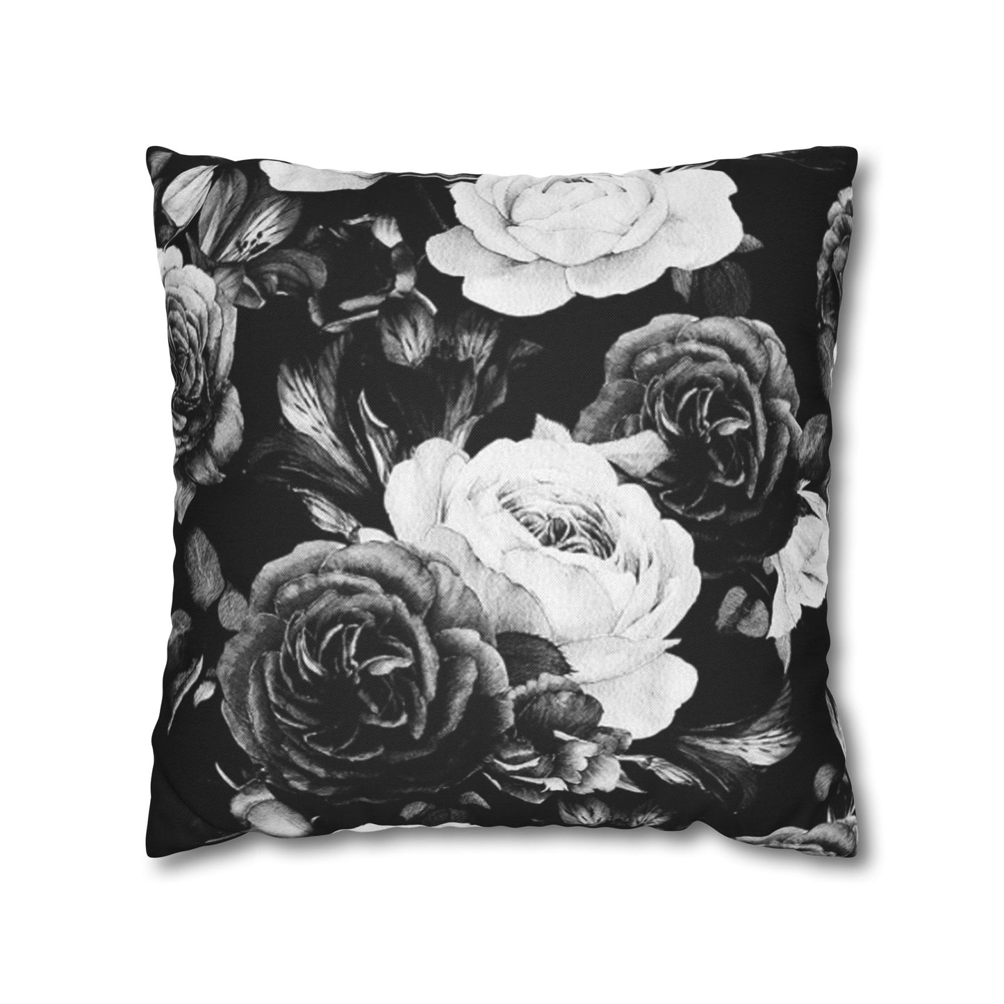 Floral Square Pillowcase – Black & White Design