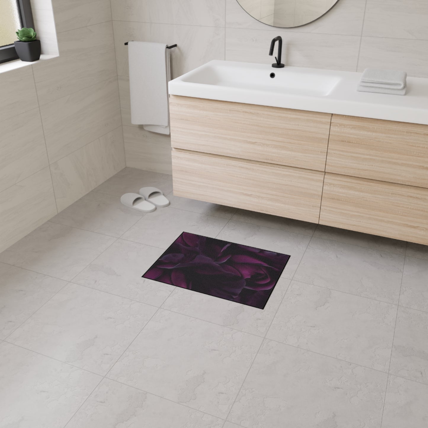 Dark Purple Floral Heavy Duty Floor Mat