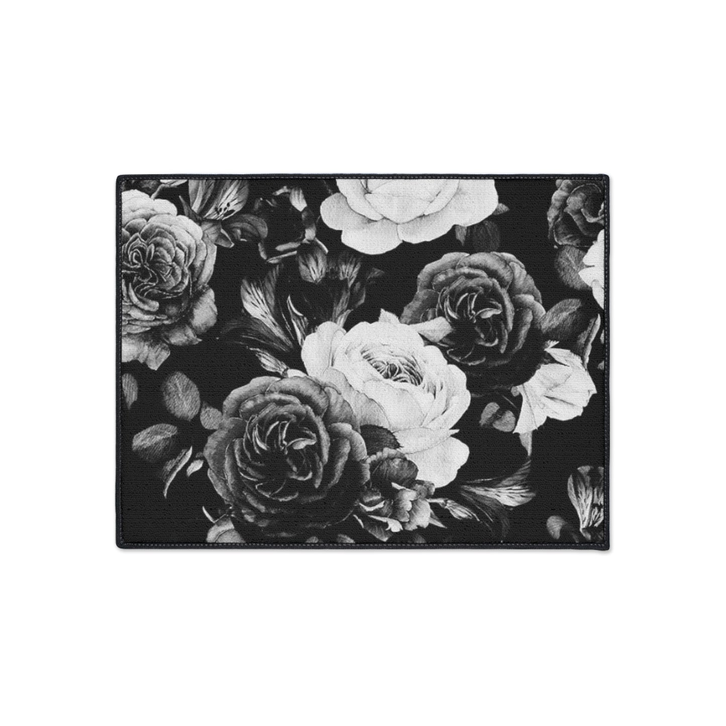Heavy Duty Floral Floor Mat Black & White | Durable Rug for Home