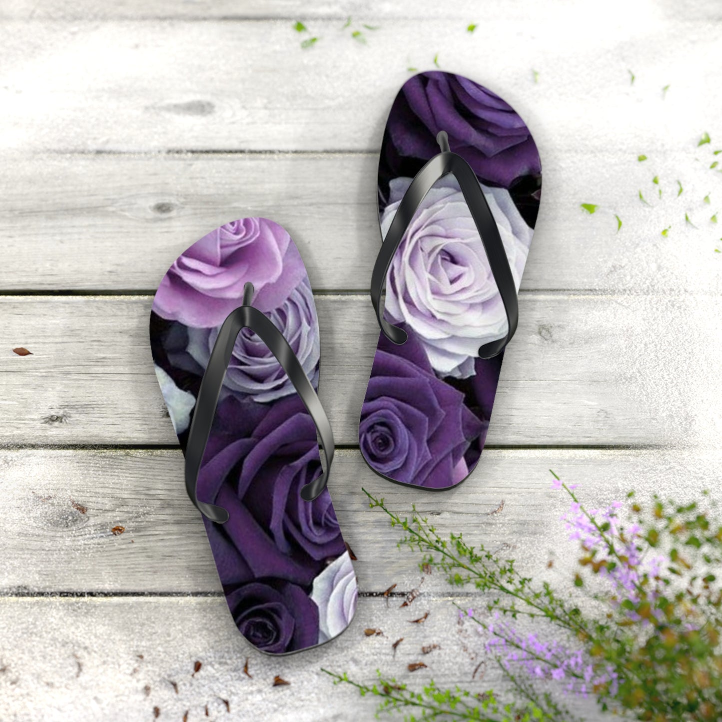 Purple Roses Flip Flops