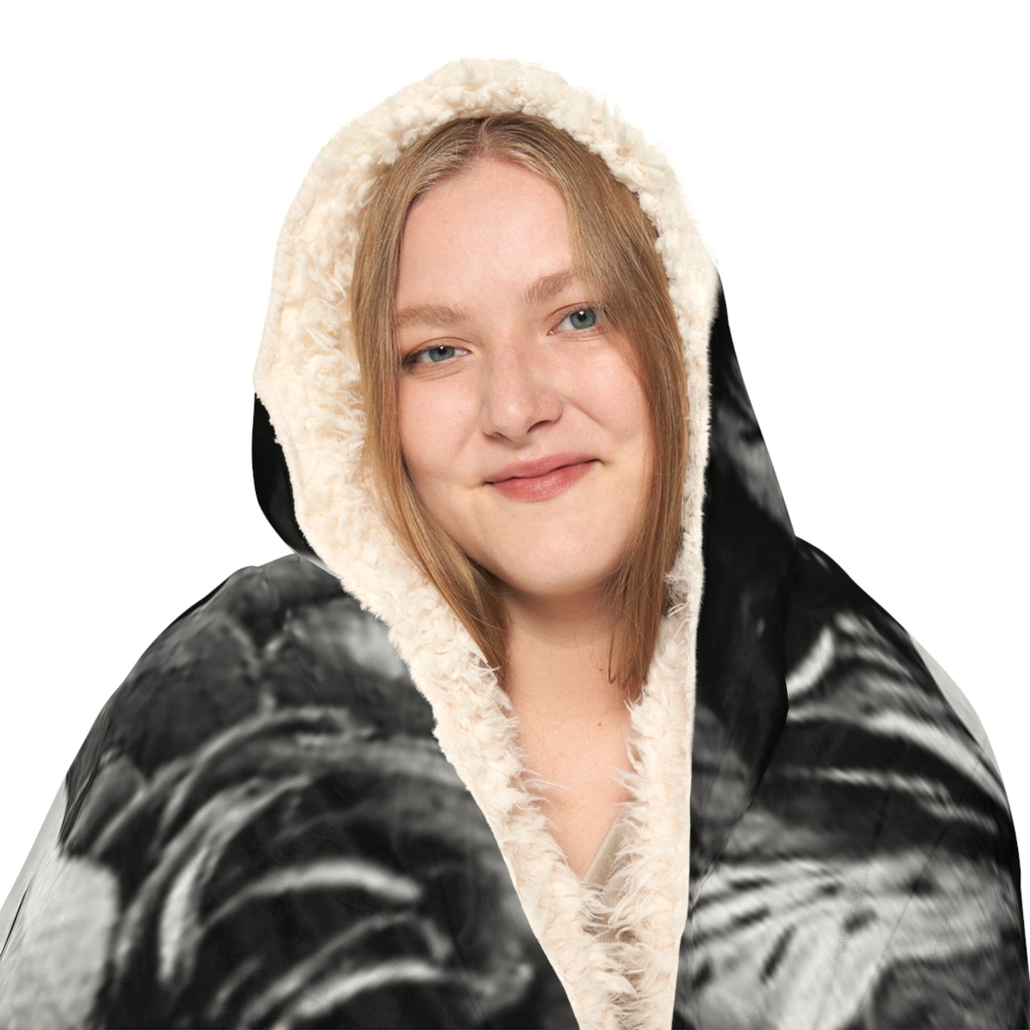 Black & White Floral Hooded Blanket – Cozy & Stylish Wrap