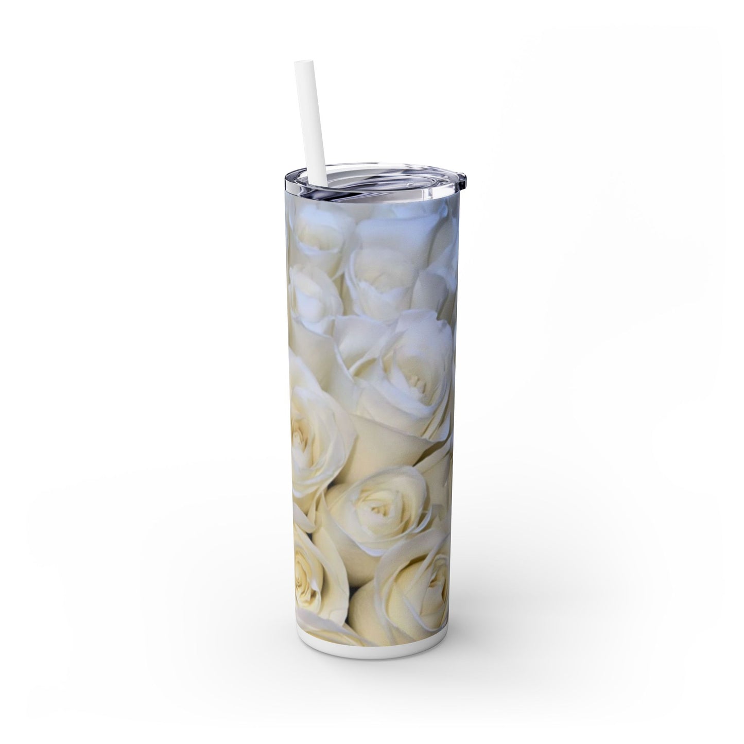 White Roses Skinny Tumbler with Straw, 20oz