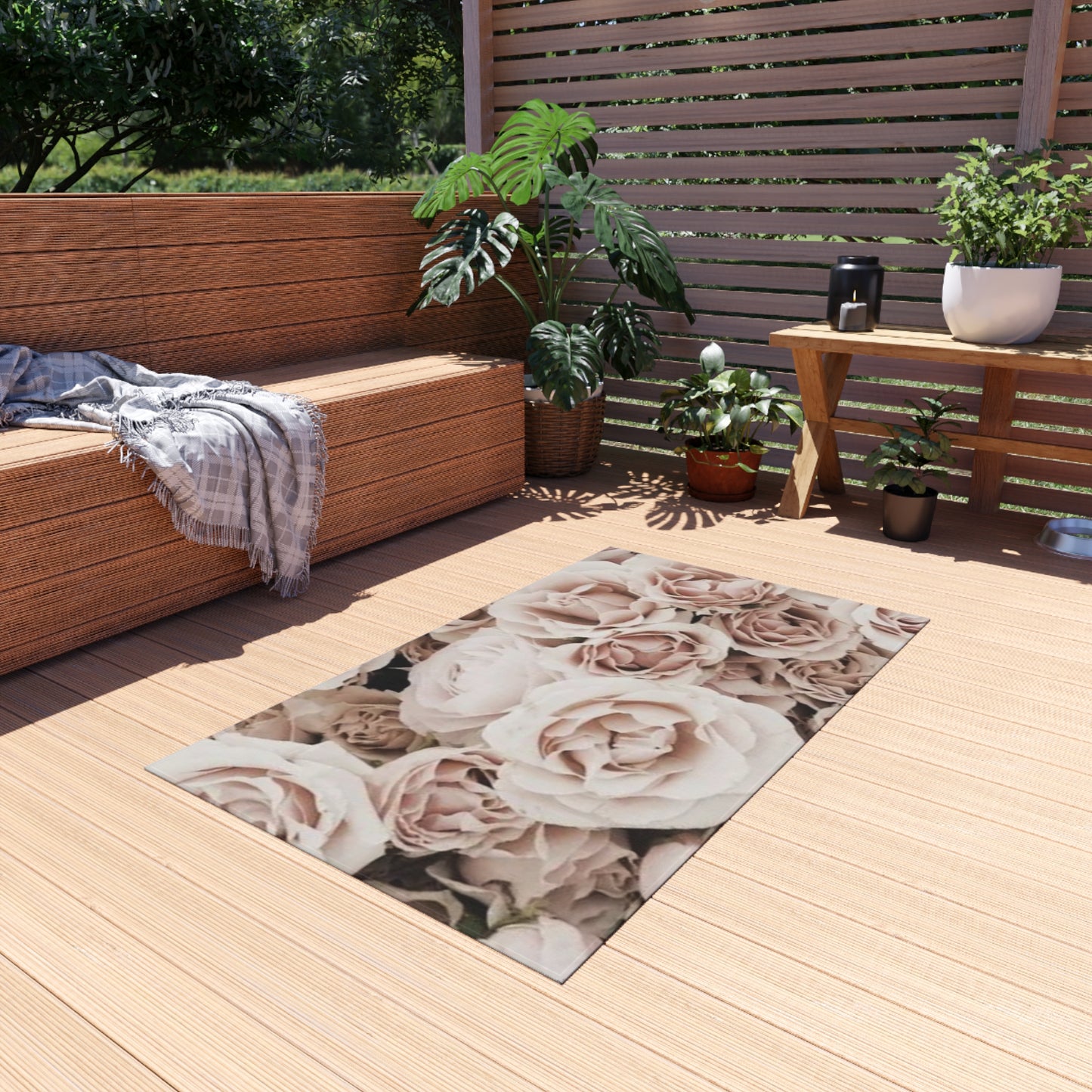 Light Pink Roses Outdoor Rug