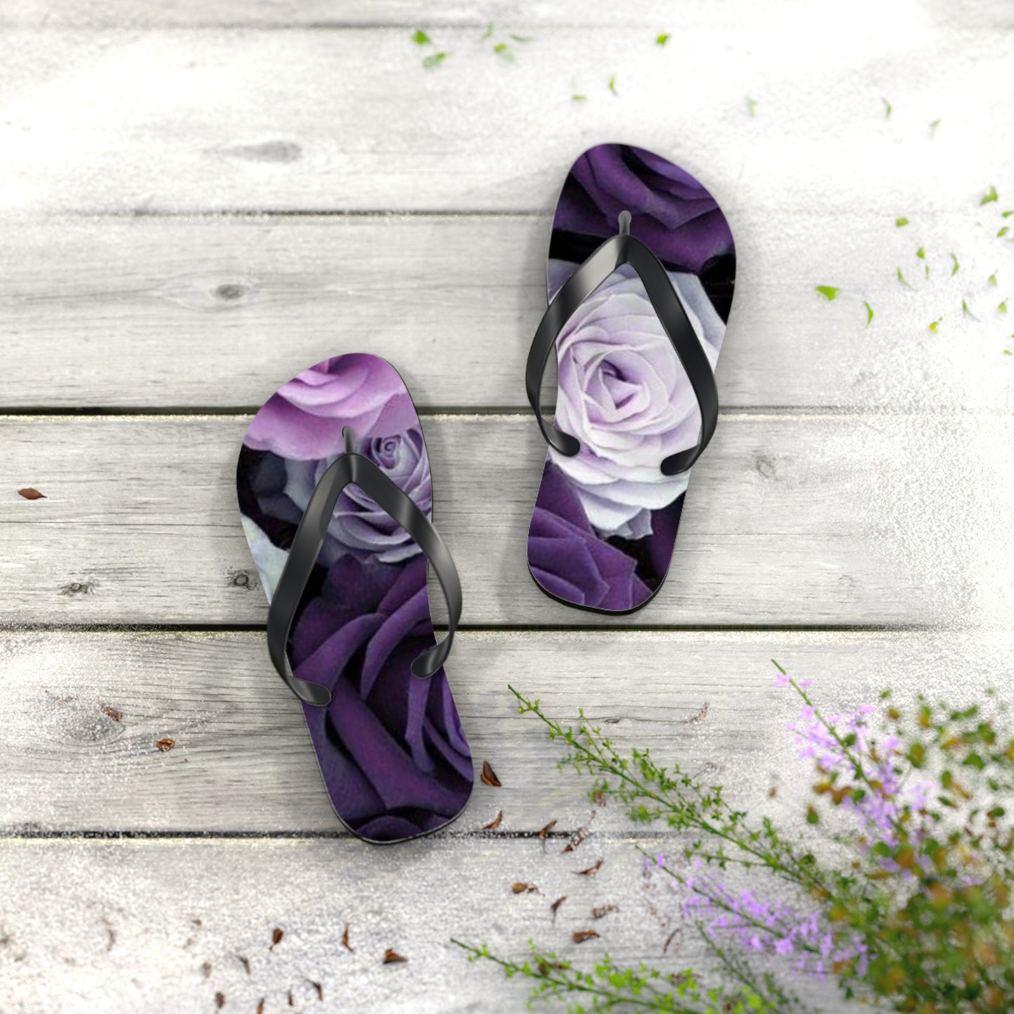 Purple Roses Flip Flops