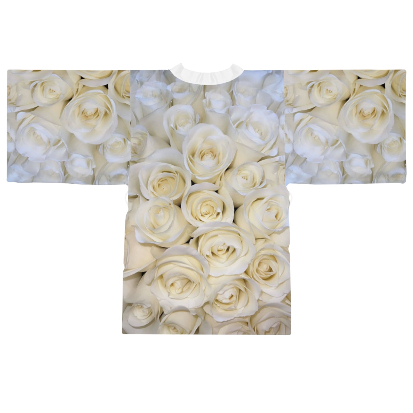 White Roses Floral Kimono Robe – Elegant Simplicity Meets Timeless Beauty