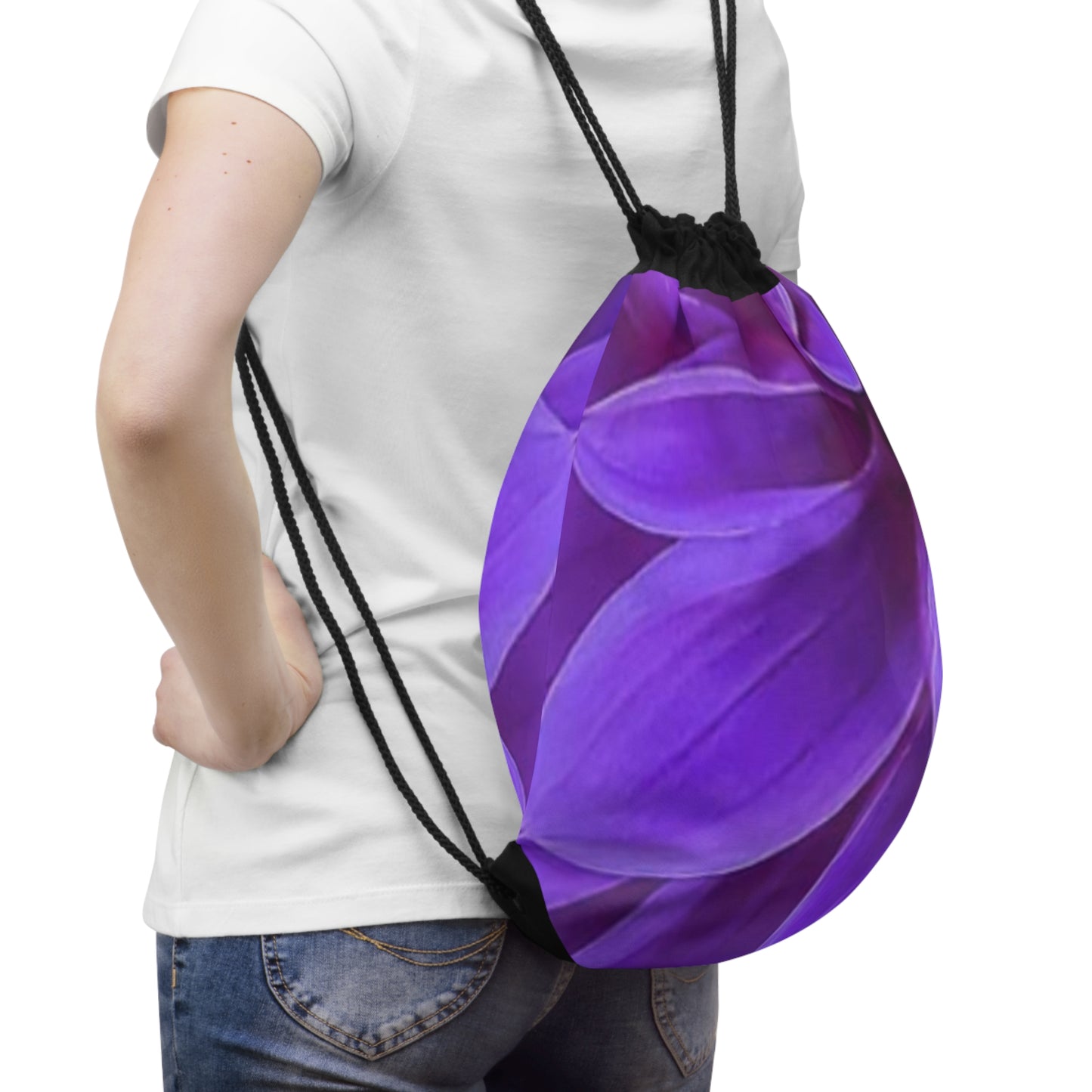 Purple Dahlia Floral Drawstring Bag