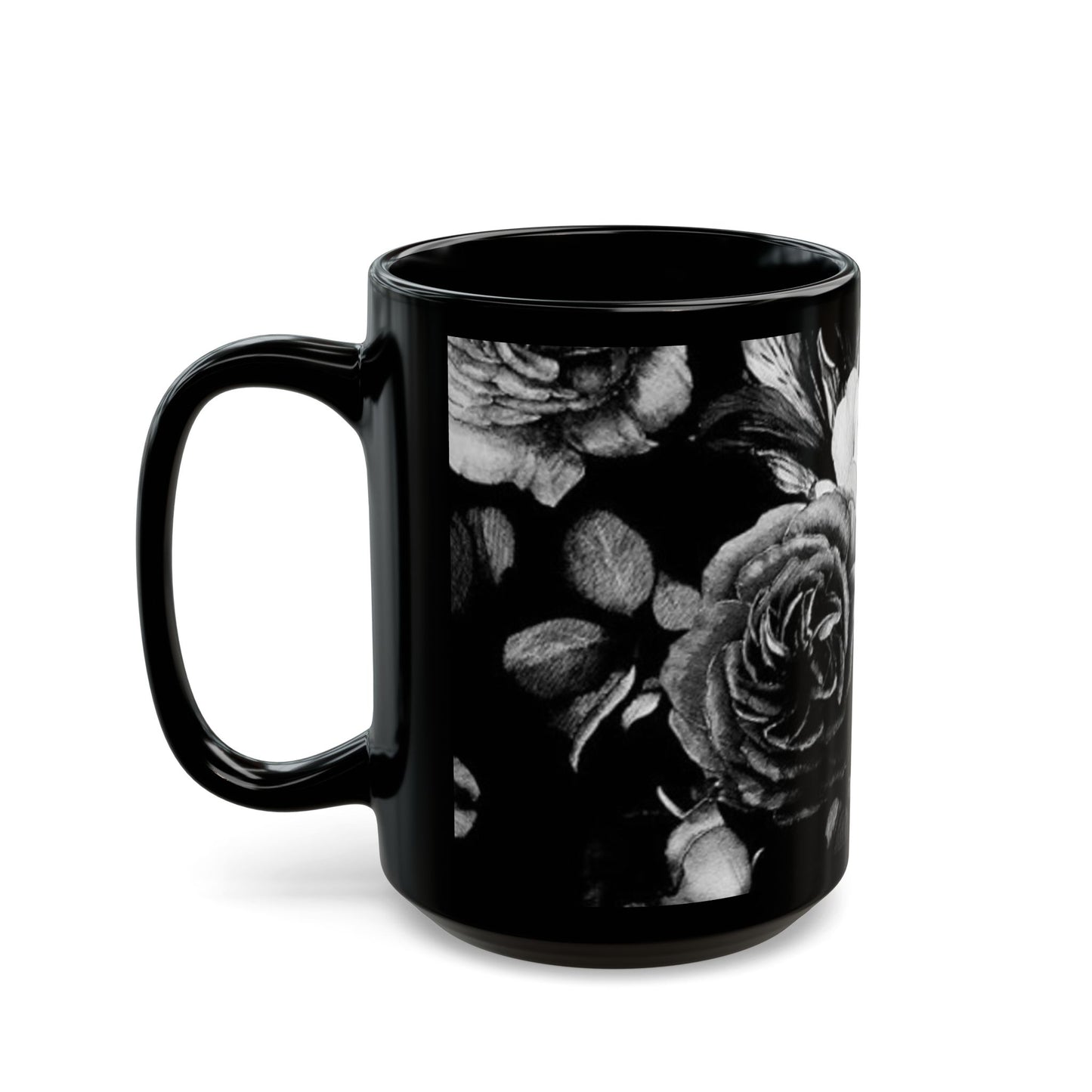 Black & White Floral Design Mug – Elegant Gift for Coffee Lovers