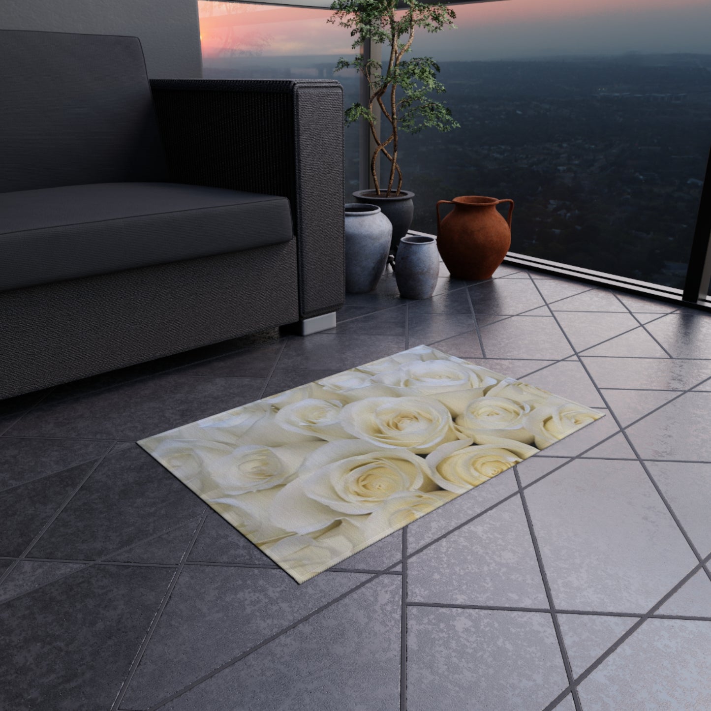 White Roses Outdoor Rug