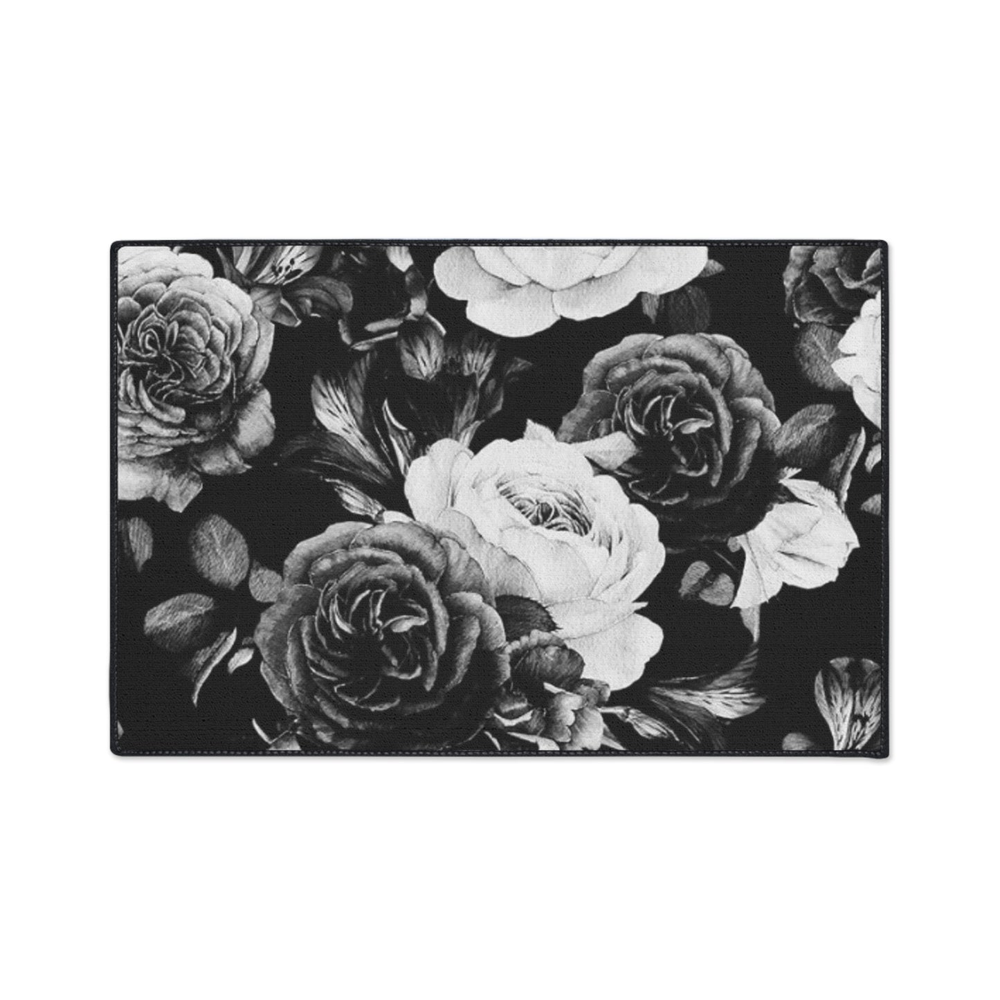 Heavy Duty Floral Floor Mat Black & White | Durable Rug for Home