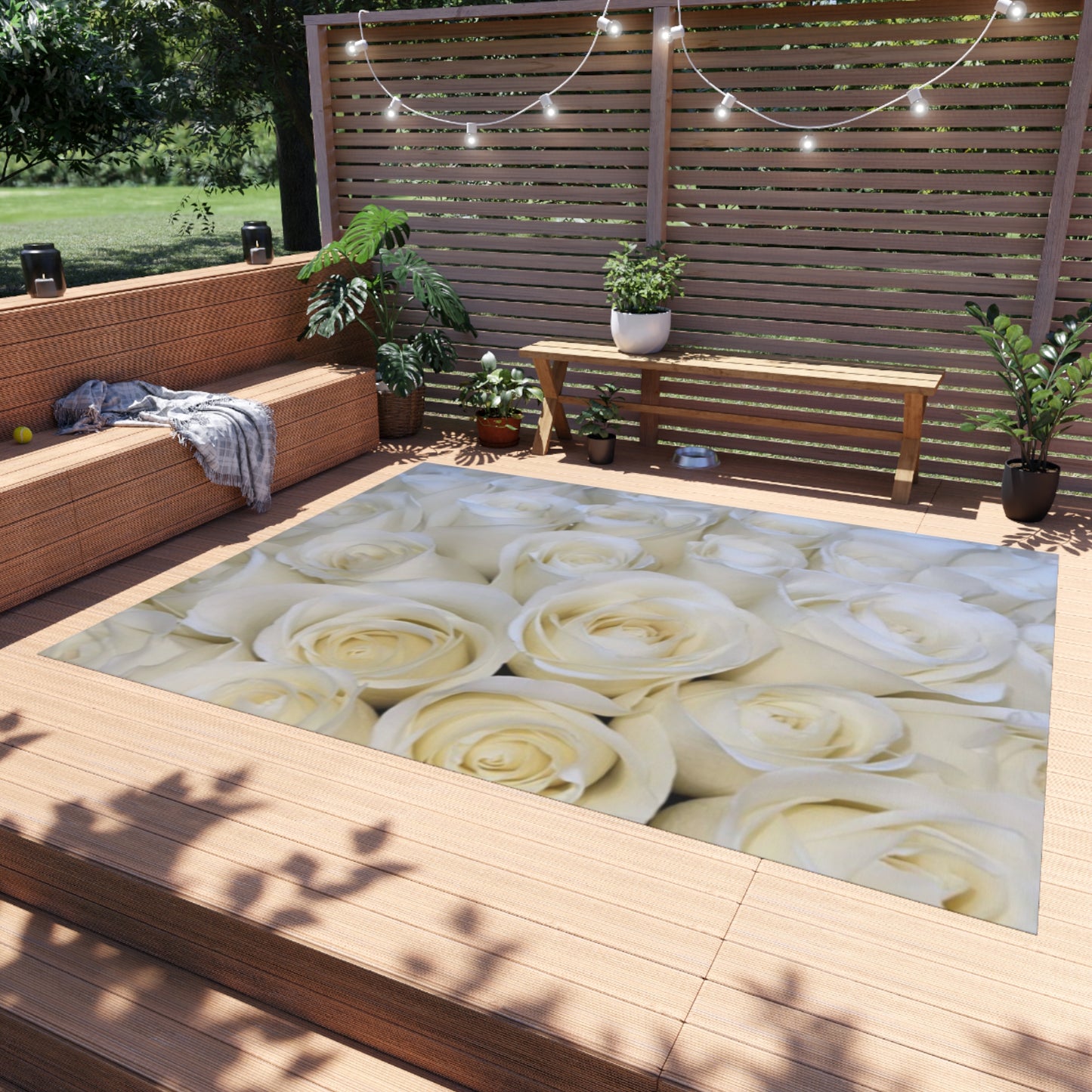 White Roses Outdoor Rug