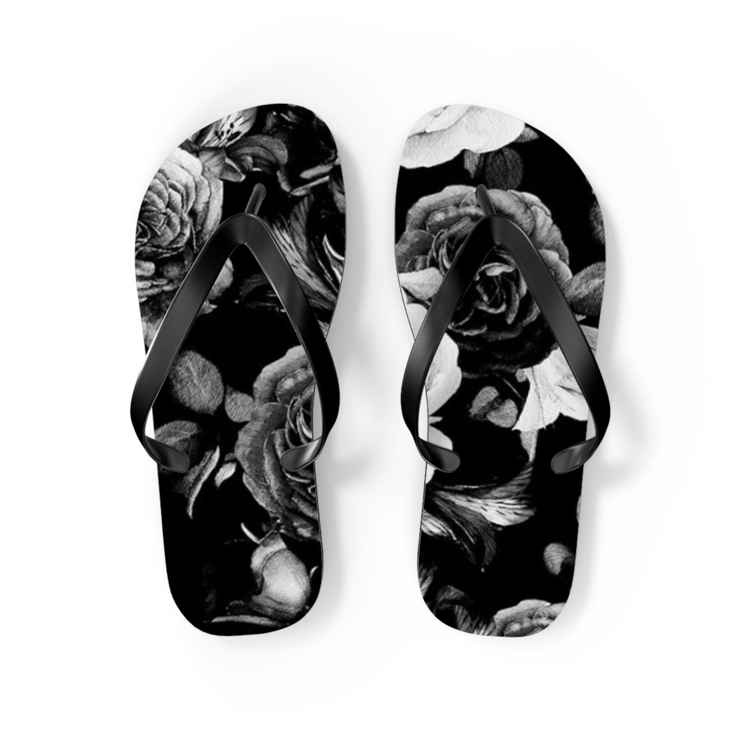 Black and White Floral Design Flip Flops