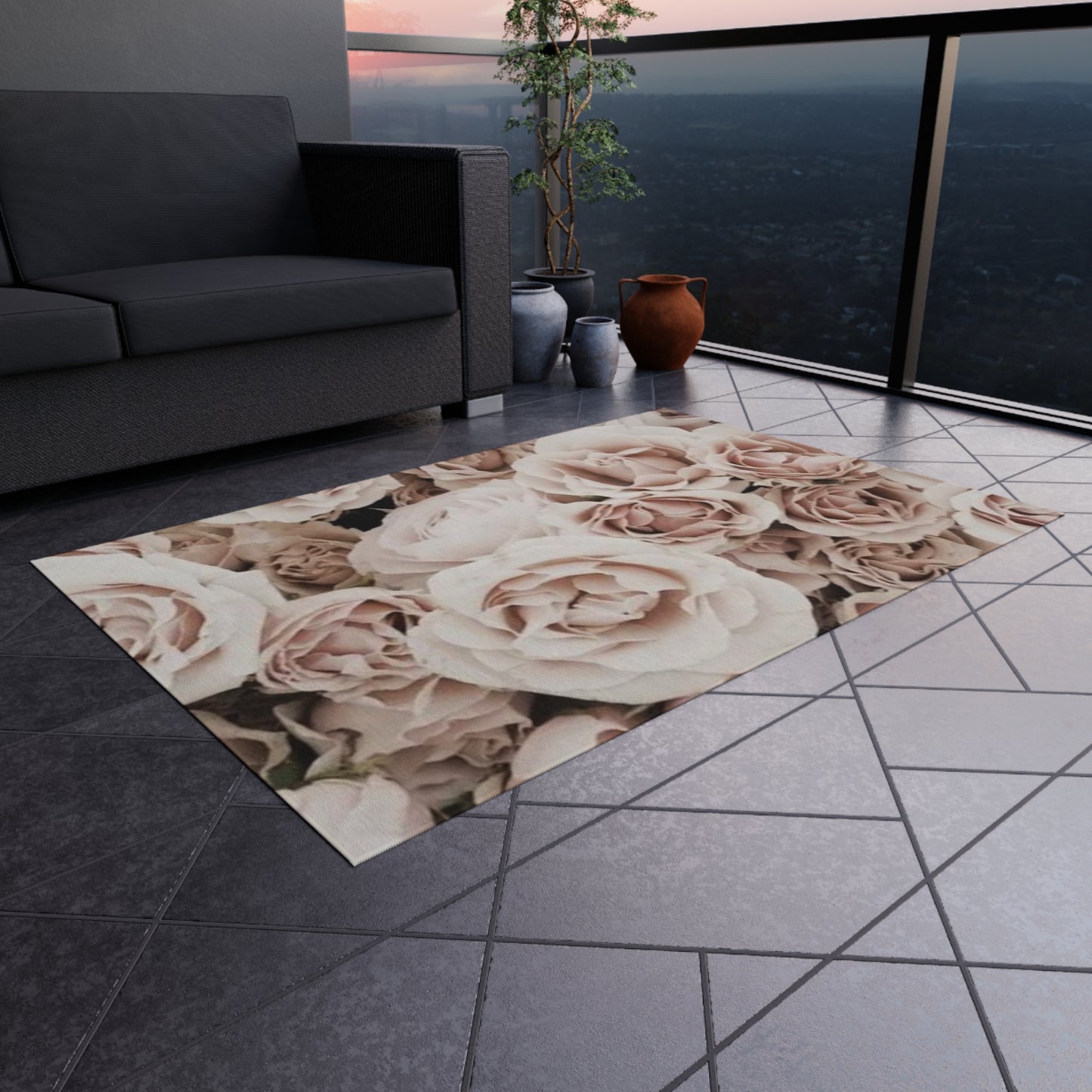 Light Pink Roses Outdoor Rug