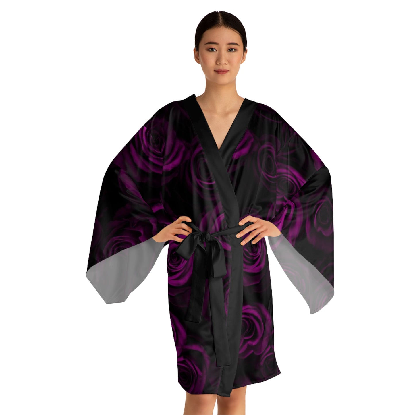 Dark Purple Roses Kimono Robe