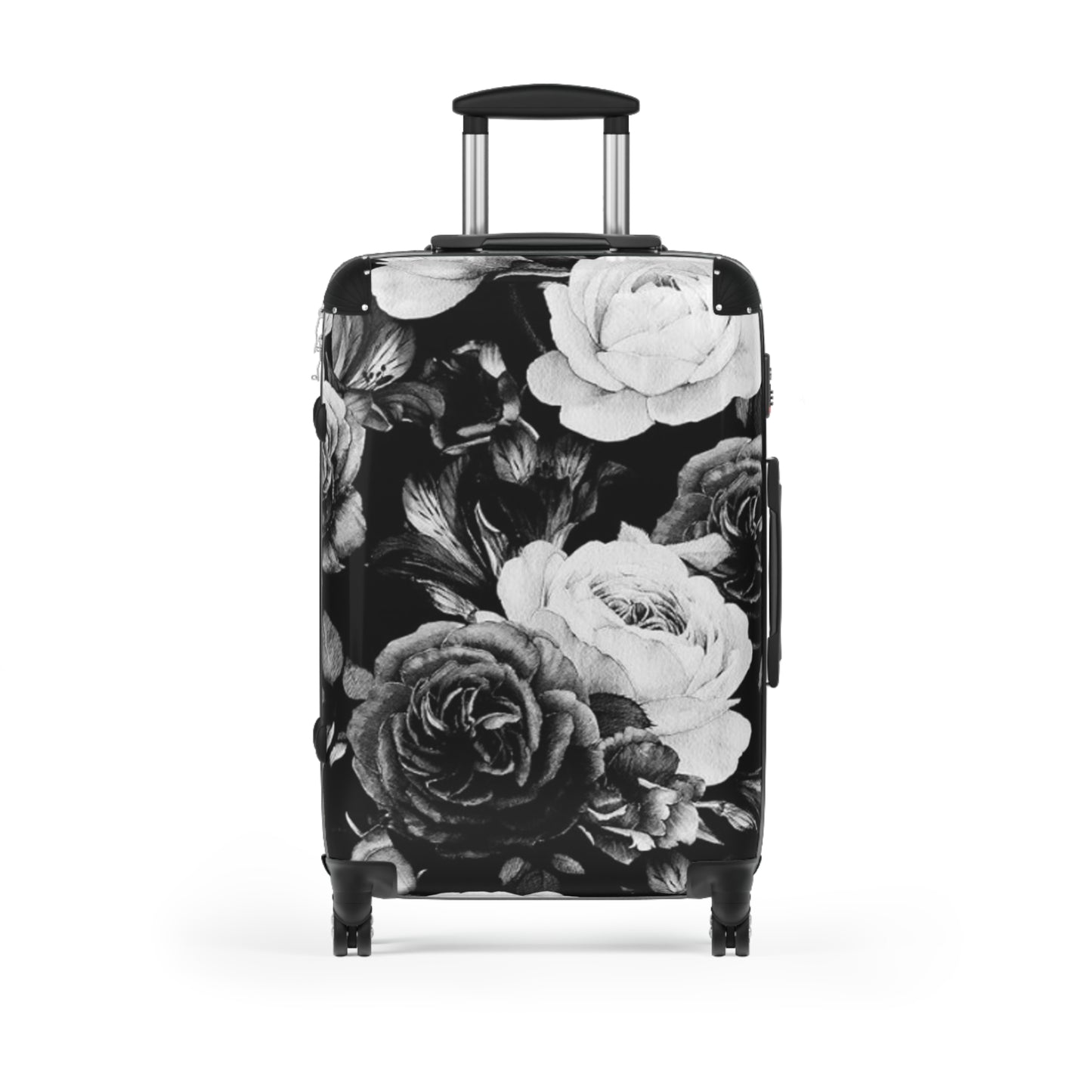 Black & White Floral Suitcase for Travelers – Stylish & Durable