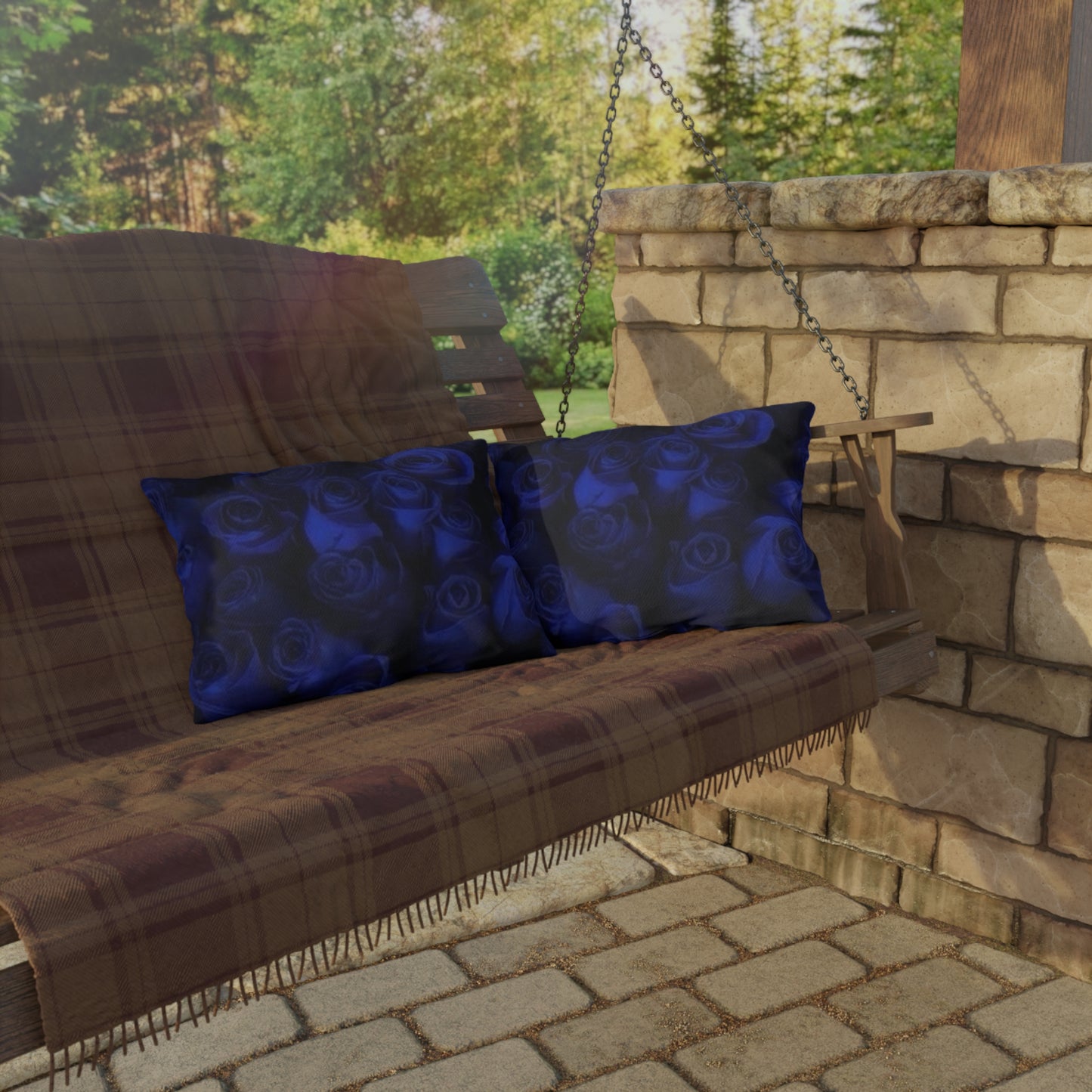 Dark Blue Roses Outdoor Pillow