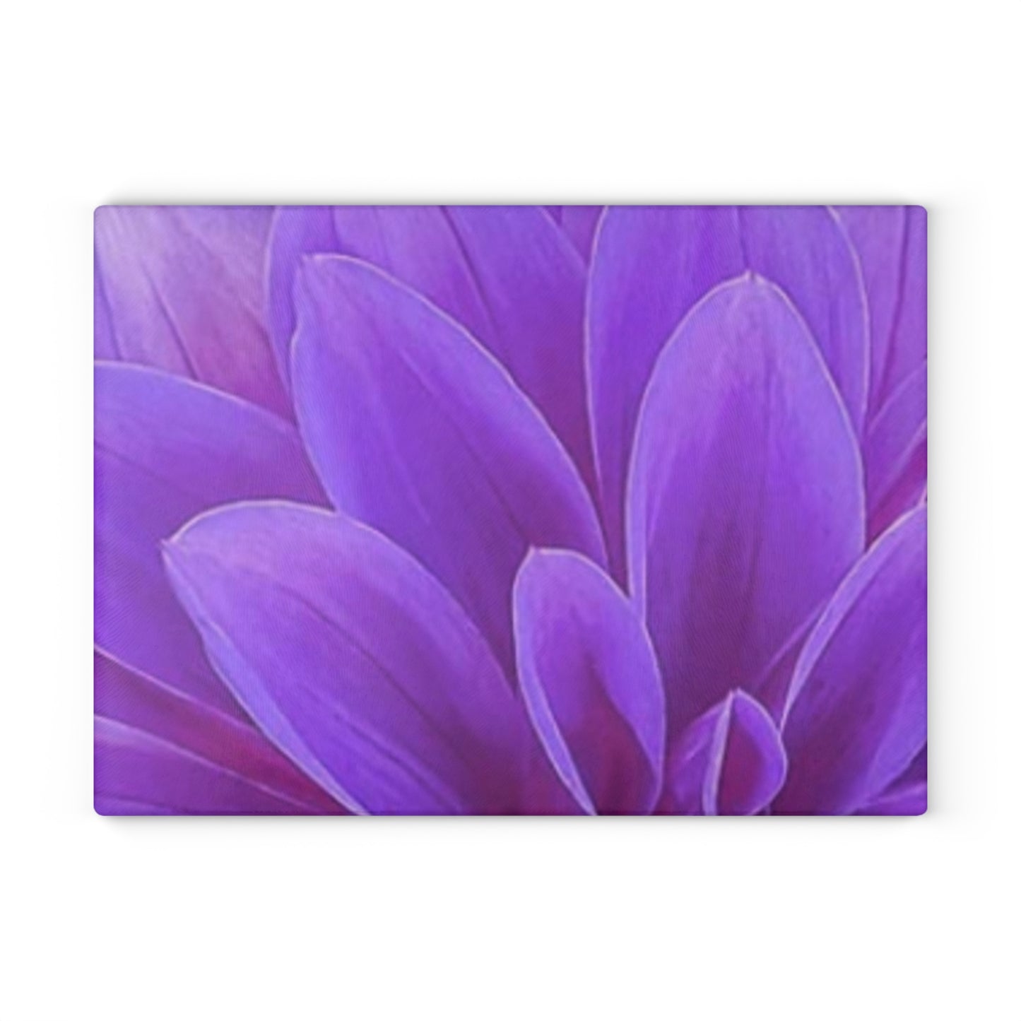 Purple Dahlia Floral Glass Cutting Board – Vibrant & Durable