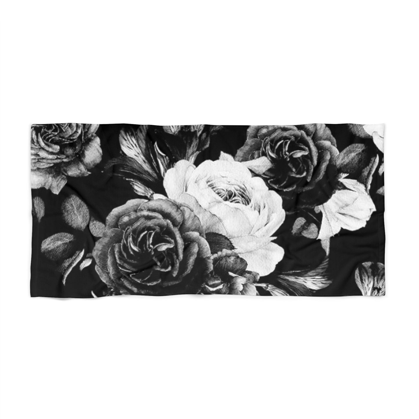 Floral Beach Soft Towel – Black & White