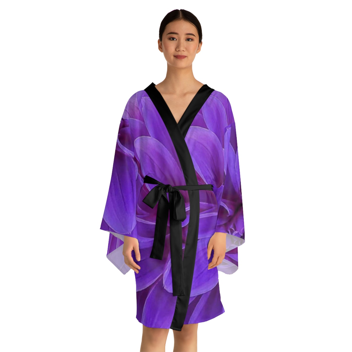 Purple Dahlia Floral Japanese Style Kimono Robe