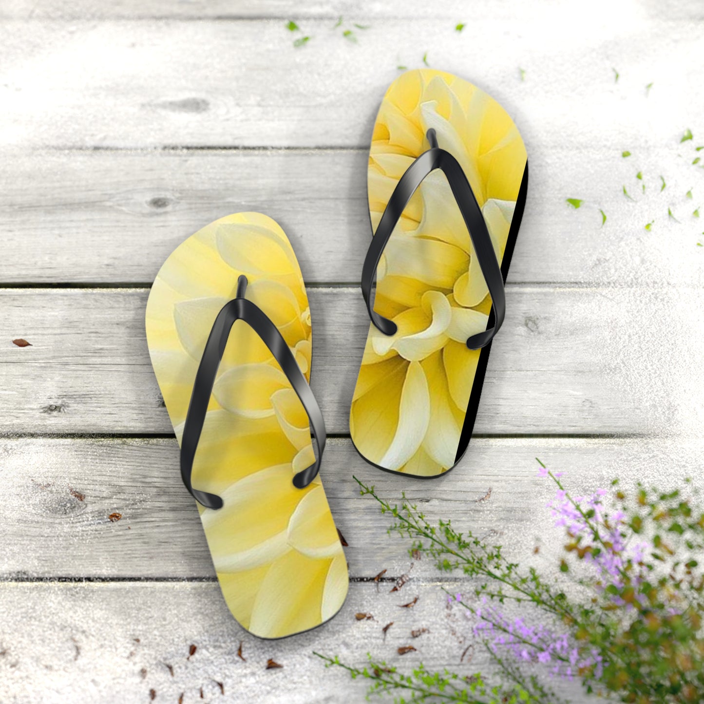 Yellow Dahlia Flip Flops