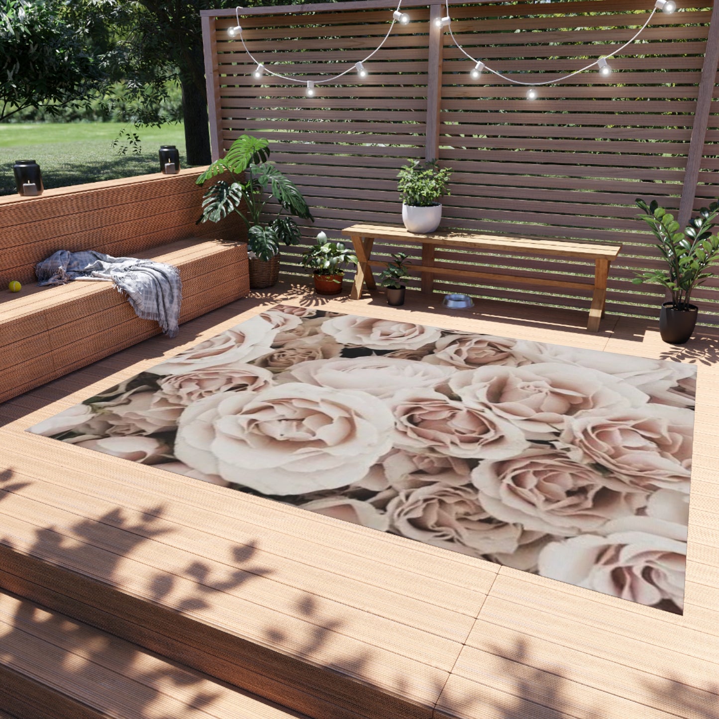 Light Pink Roses Outdoor Rug