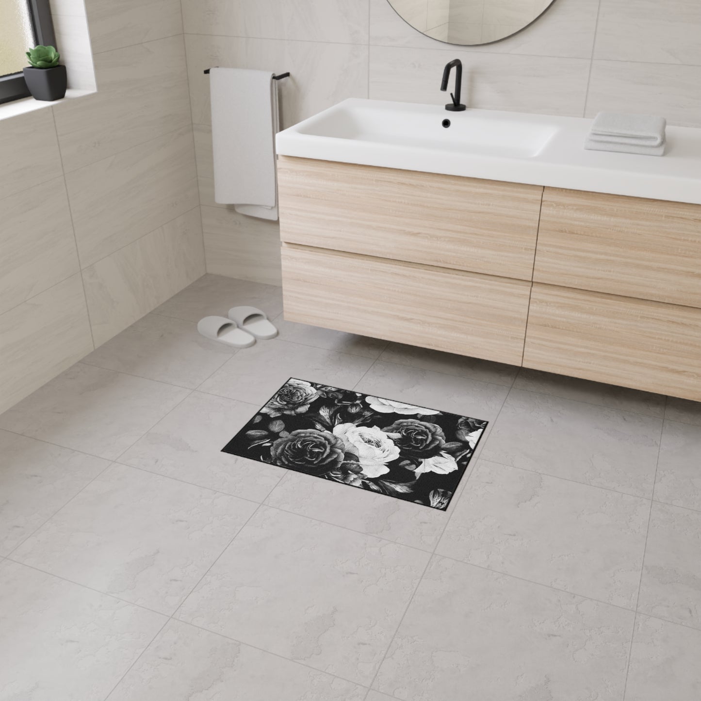 Black & White Floral Heavy Duty Floor Mat