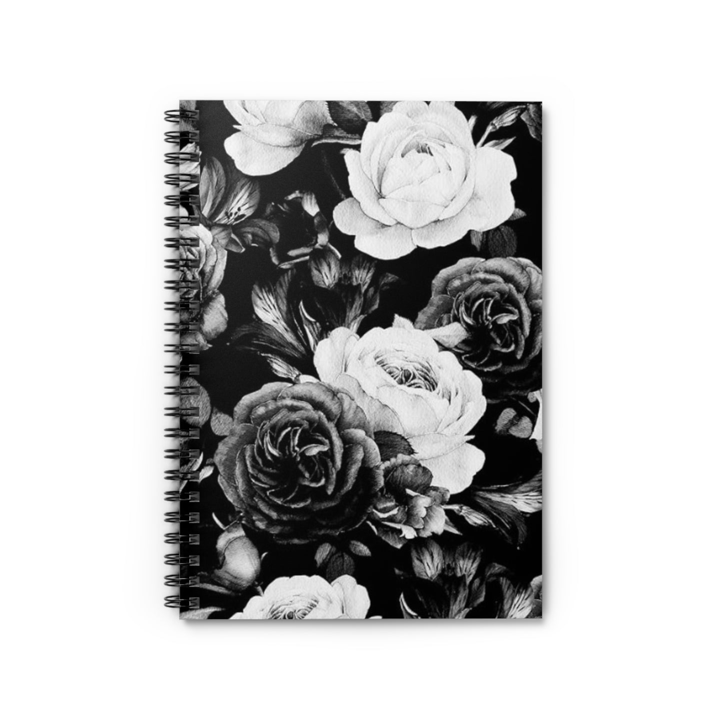 Black & White Floral-Themed Spiral Notebook-Ruled Line | Stylish Stationery