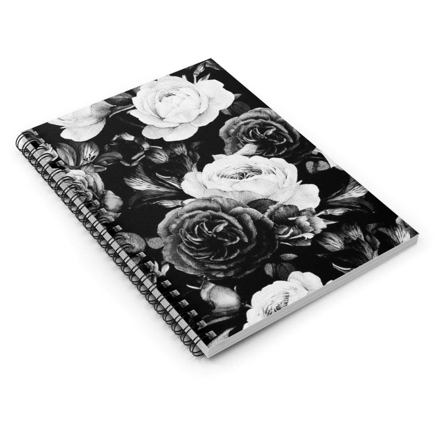 Black & White Floral-Themed Spiral Notebook-Ruled Line | Stylish Stationery