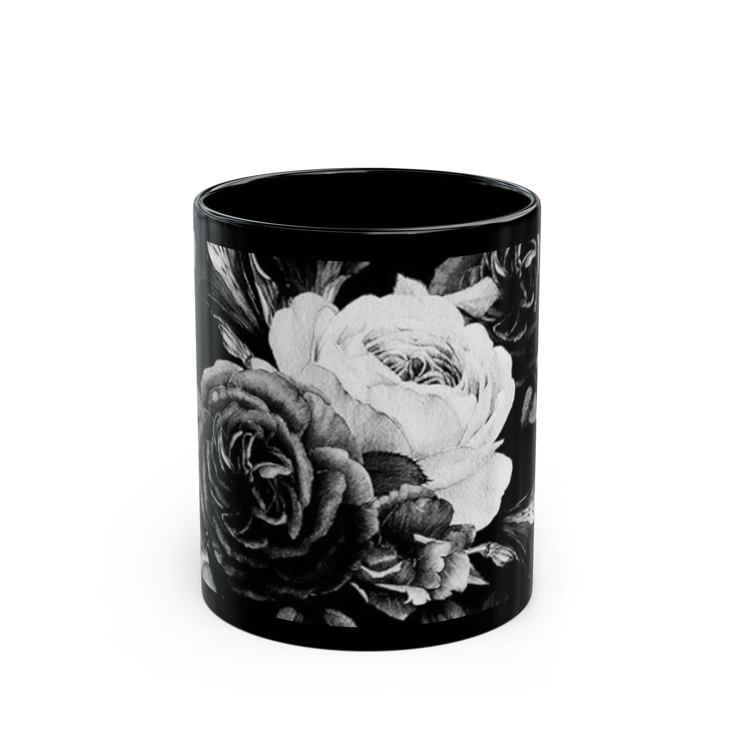 Black & White Floral Design Mug – Elegant Gift for Coffee Lovers