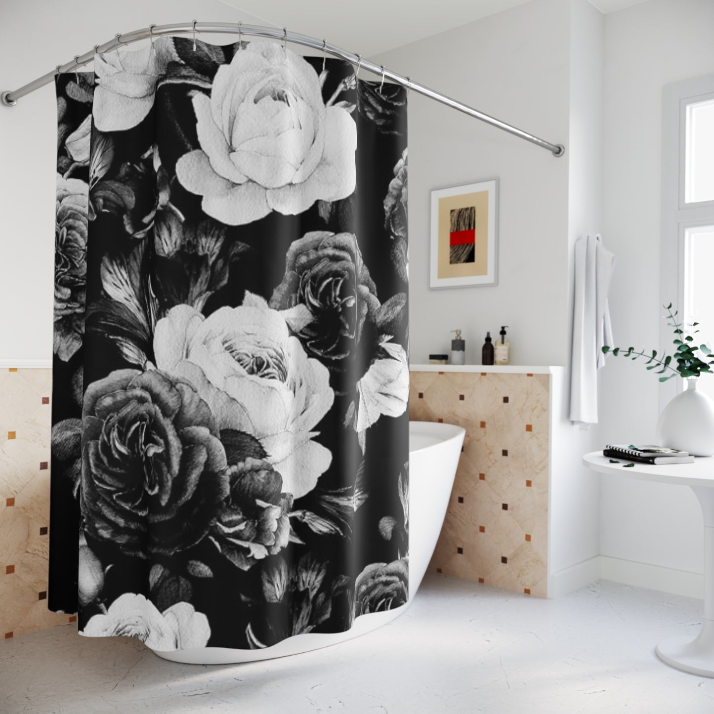 Black & White Floral Shower Curtain for Elegant Bathroom Decor