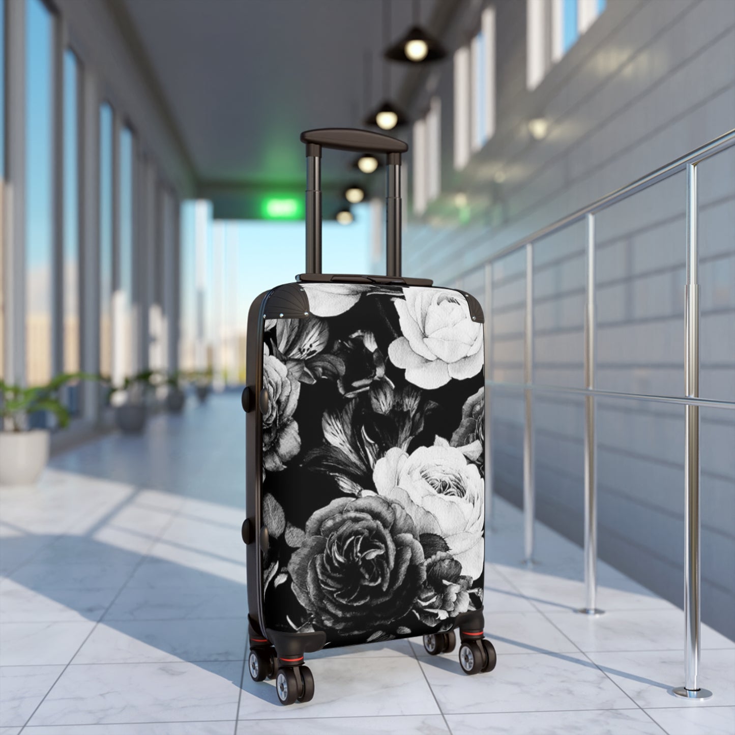 Black & White Floral Suitcase for Travelers – Stylish & Durable