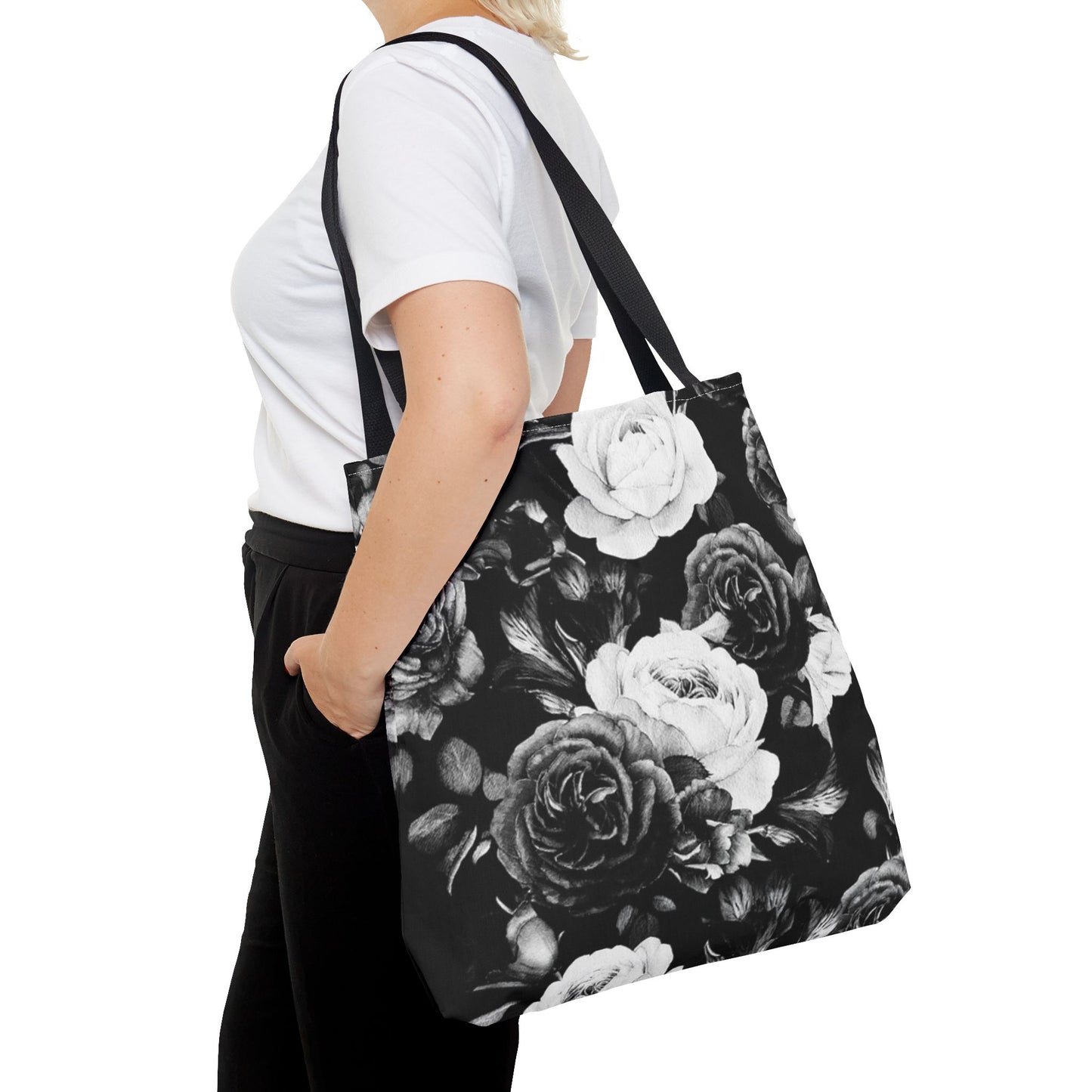 Black & White Floral Tote Bag for Women – Chic & Roomy