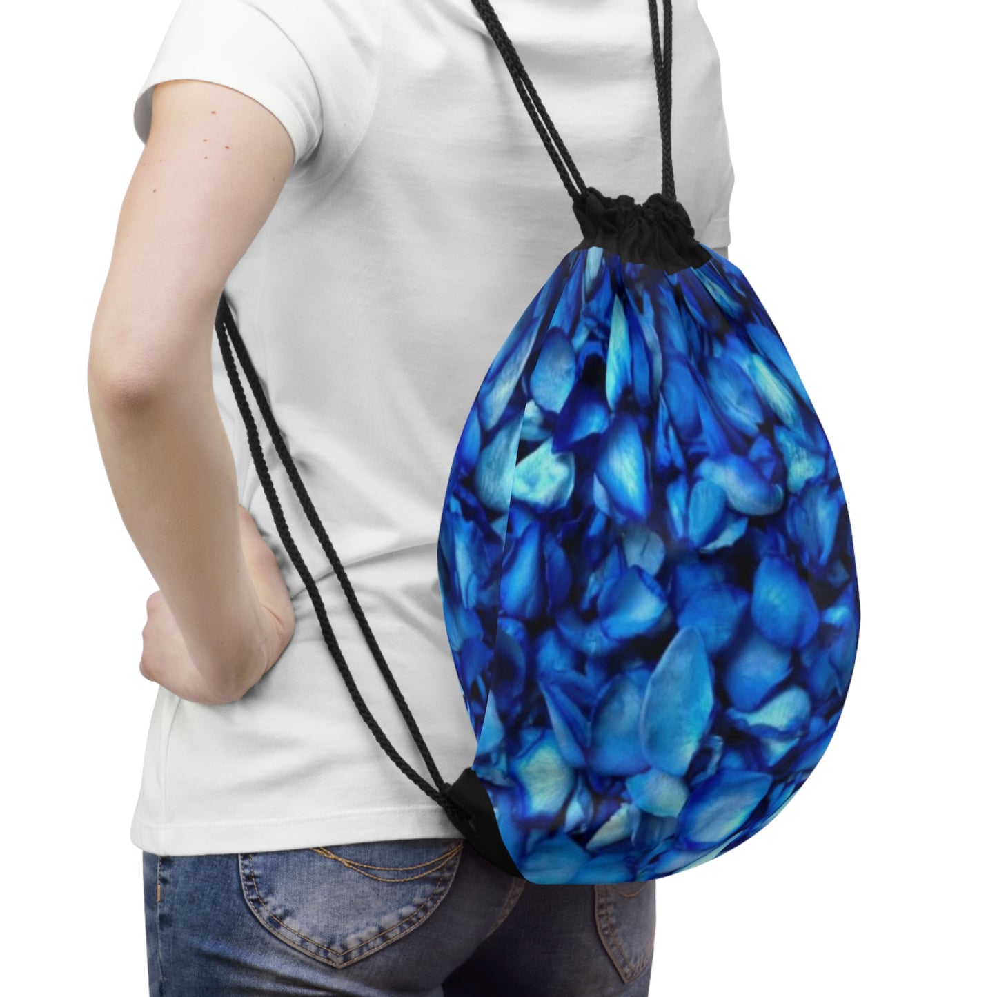 Blue Petals Floral Drawstring Bag