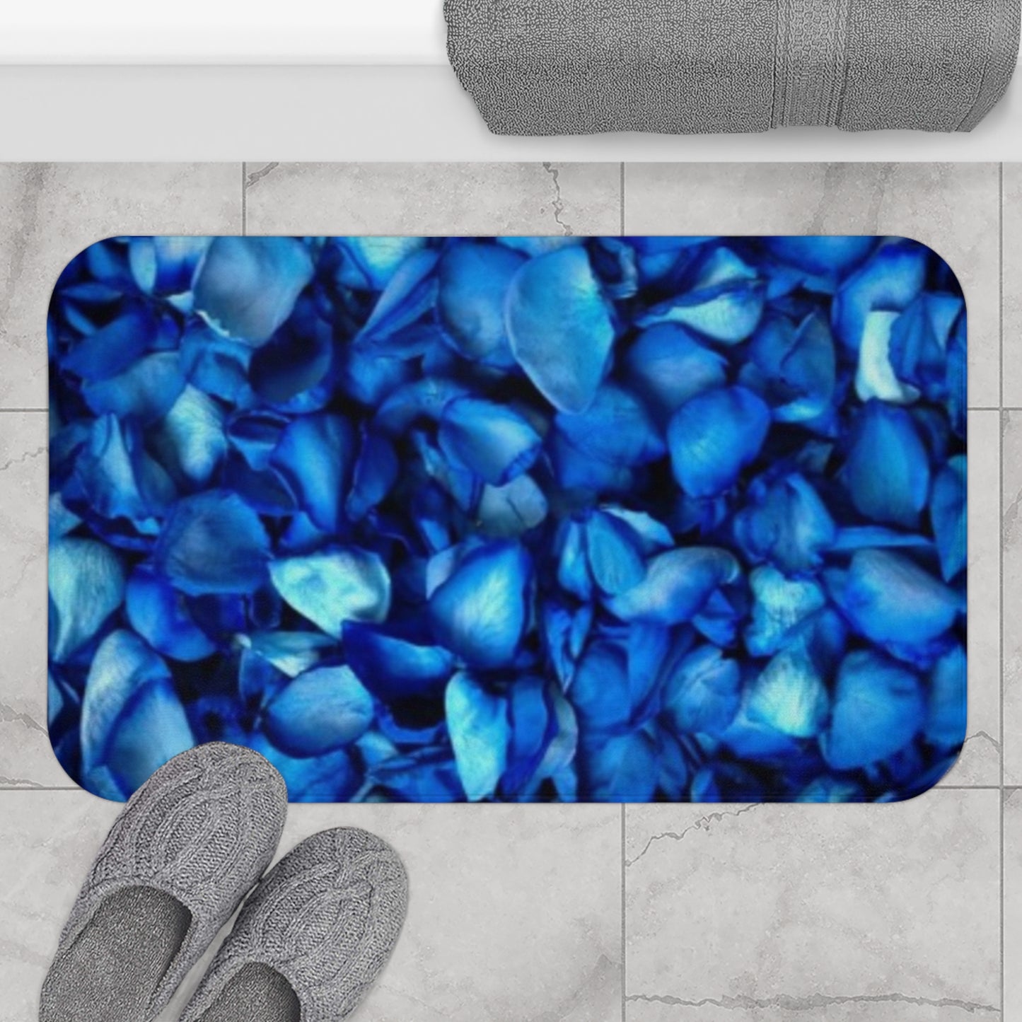 Blue Petals Floral Bath Mat Anti Slipping