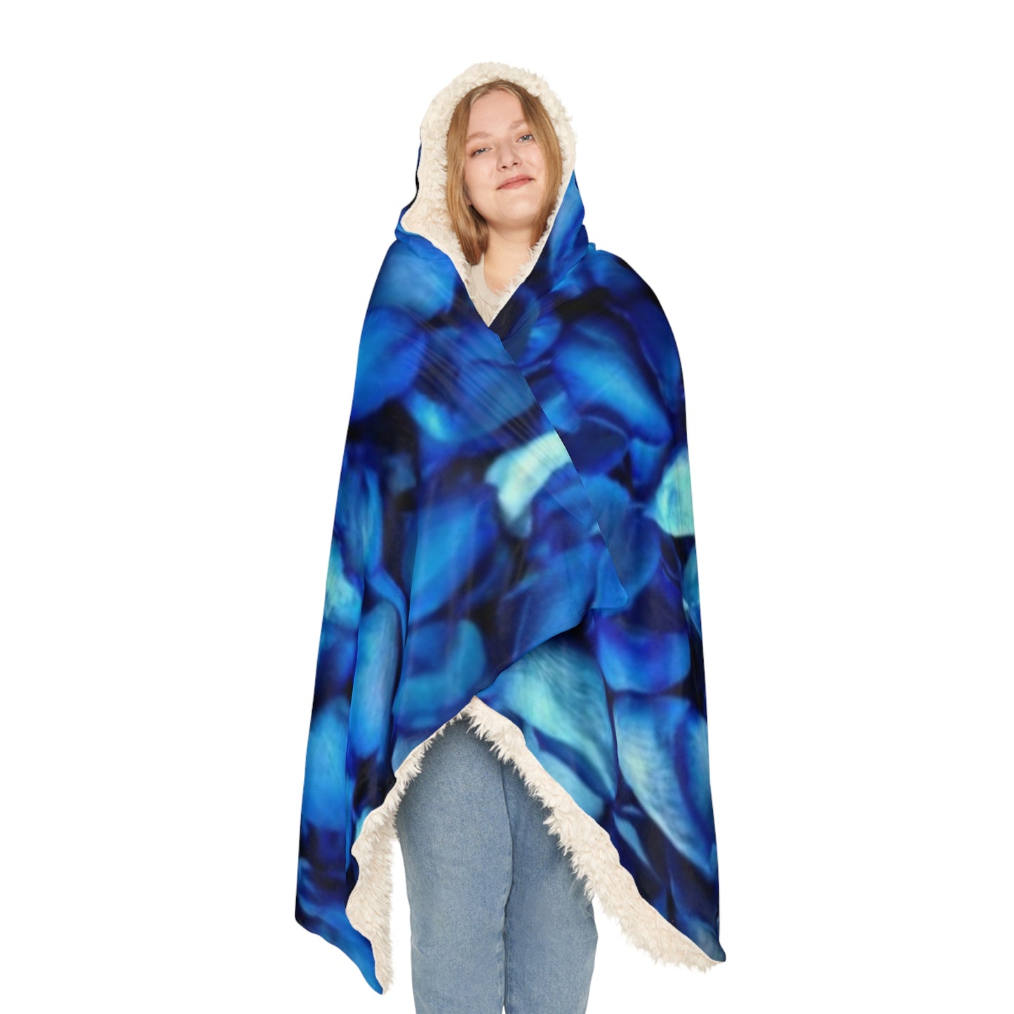 Blue Petals Floral Hooded Blanket – Chill-Ready Style