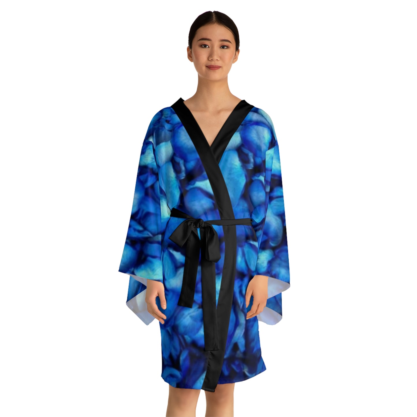 Blue Petals Floral Japanese Style Kimono Robe