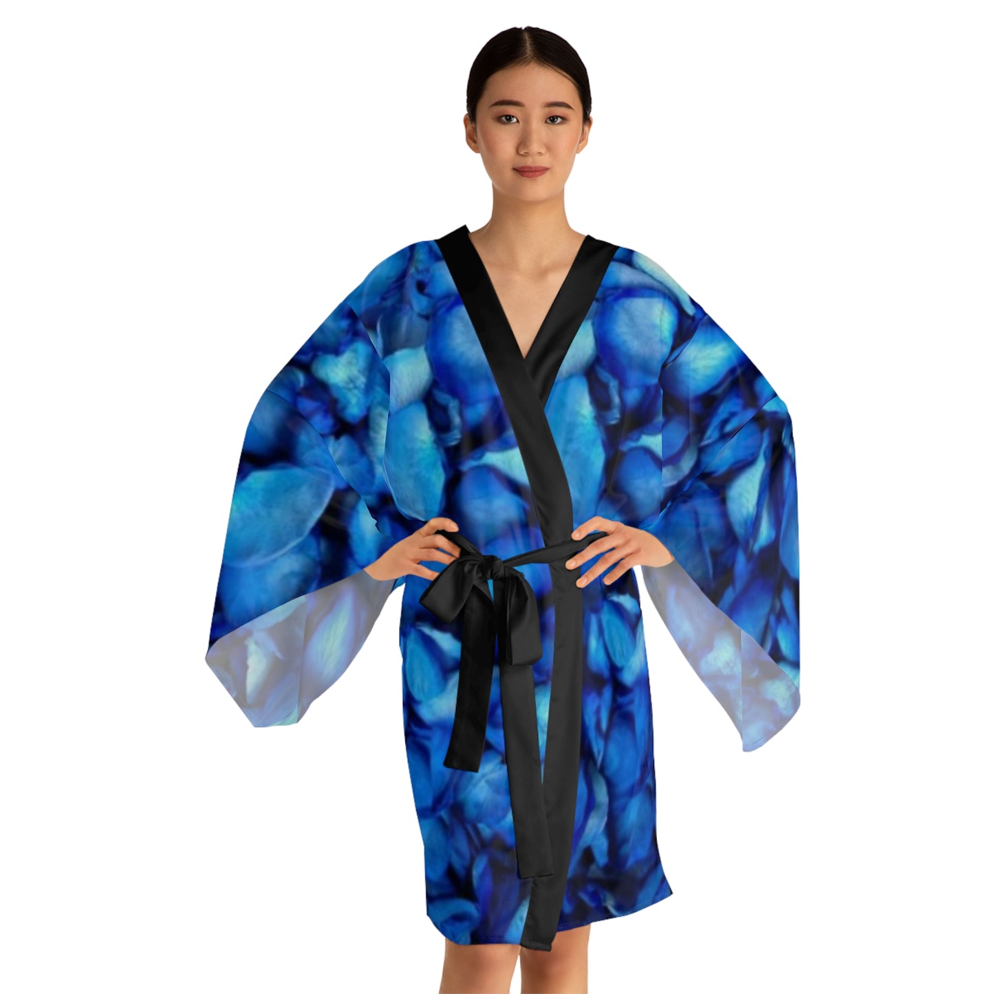 Blue Petals Floral Japanese Style Kimono Robe