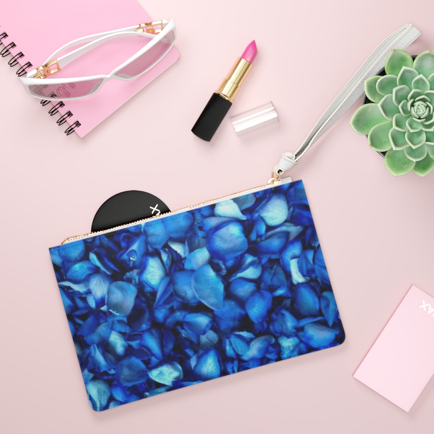 Blue Petals Floral Leather Clutch Bag for Women