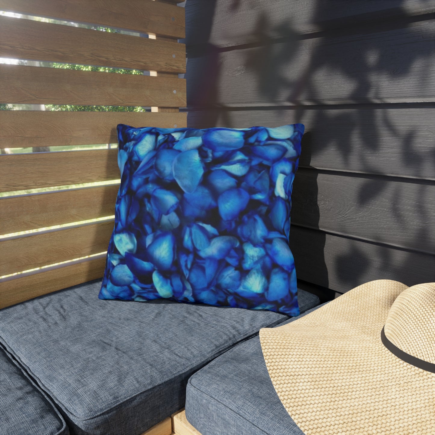 Blue Petals Floral Outdoor Pillow