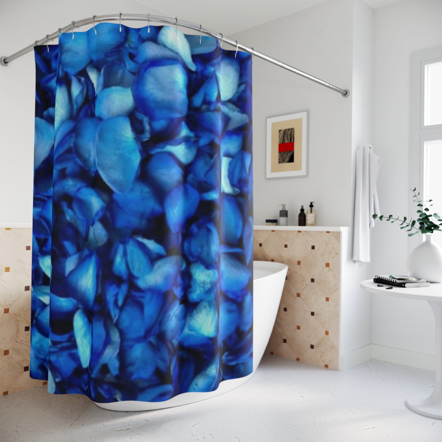 Blue Petals Floral Shower Curtain for Calm Bathroom Vibes