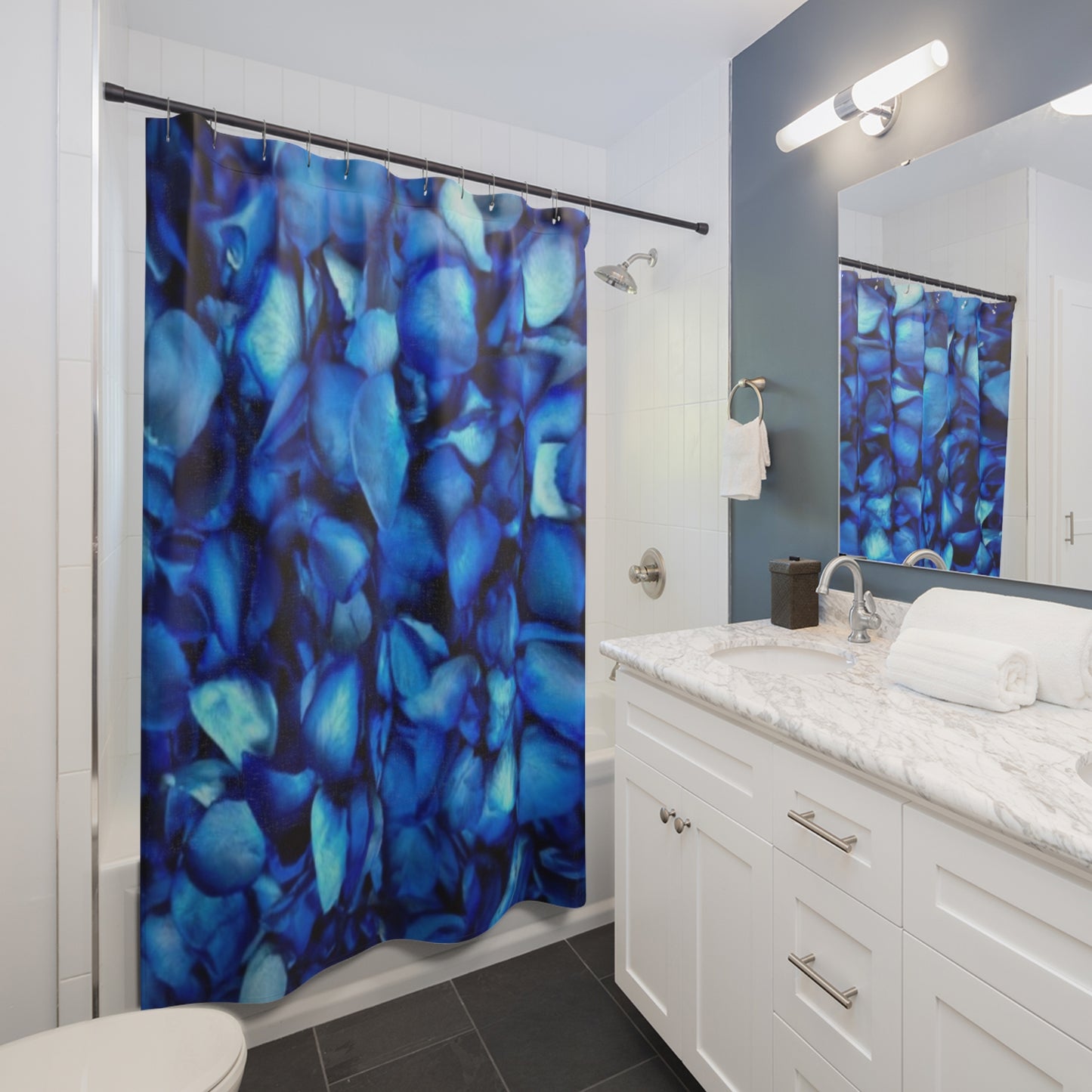 Blue Petals Floral Shower Curtain for Calm Bathroom Vibes