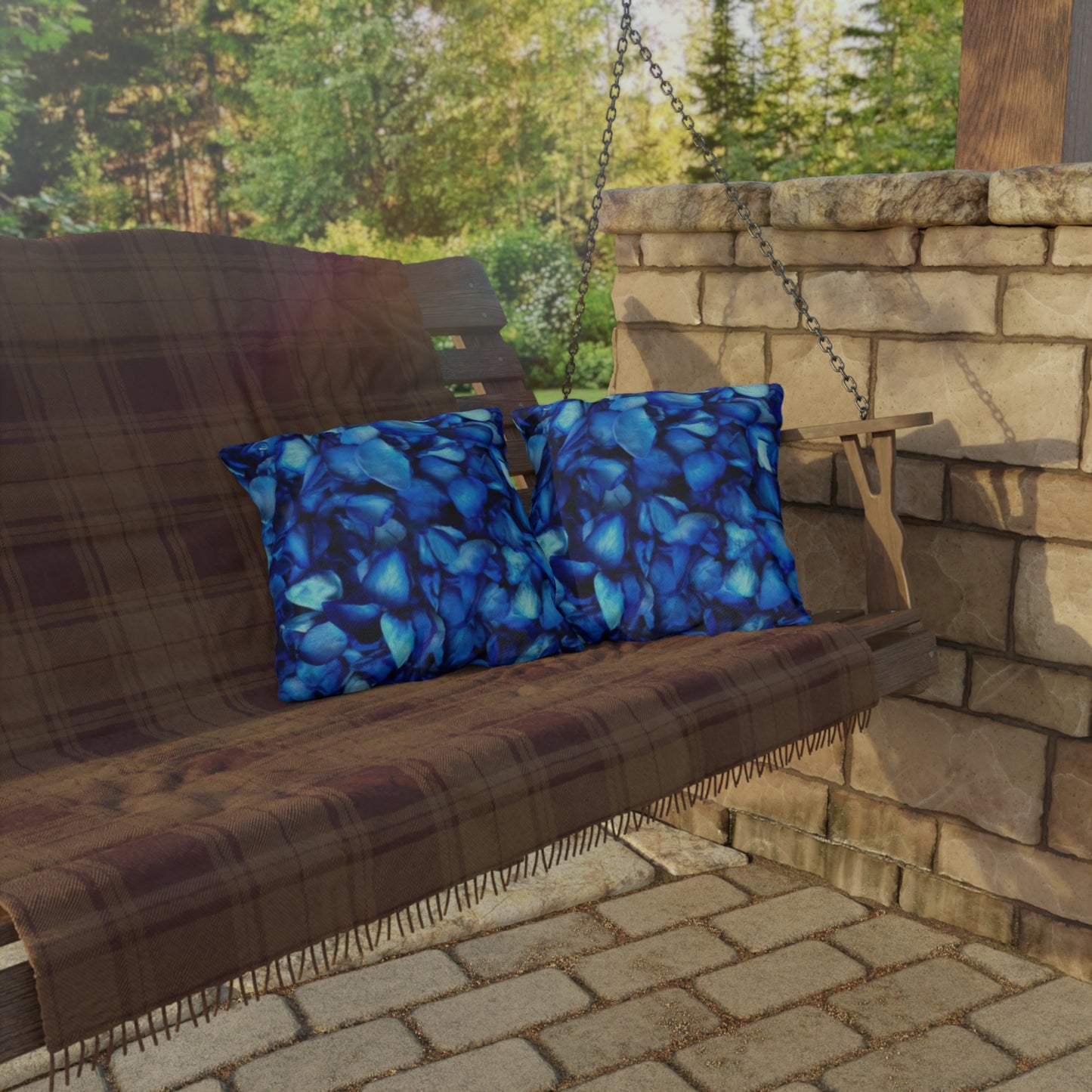 Blue Petals Floral Outdoor Pillow