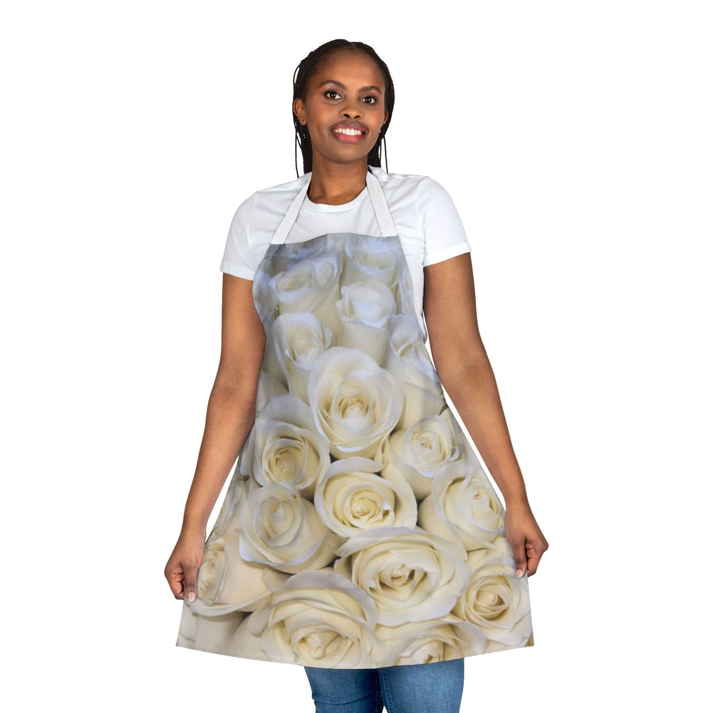 Cute Floral Apron – White Roses for Elegant Kitchen Style